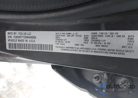 2022 Ram 1500 Big Horn 4X4 5'7 Box z USA, uszkodzony, nr VIN 1C6SRFFT2NN448860